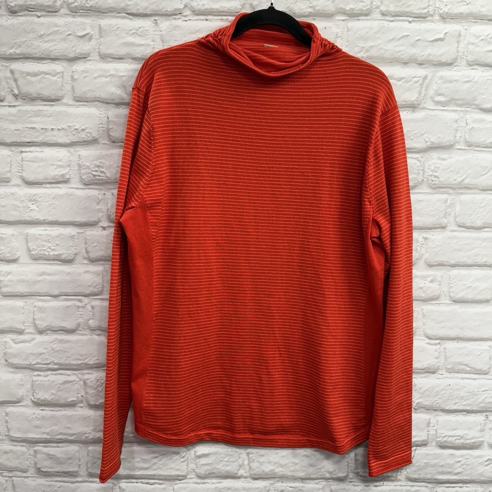 Duluth Trading Turtleneck Burnt Orange Striped Woman Size XL Long Sleeve Coolmax